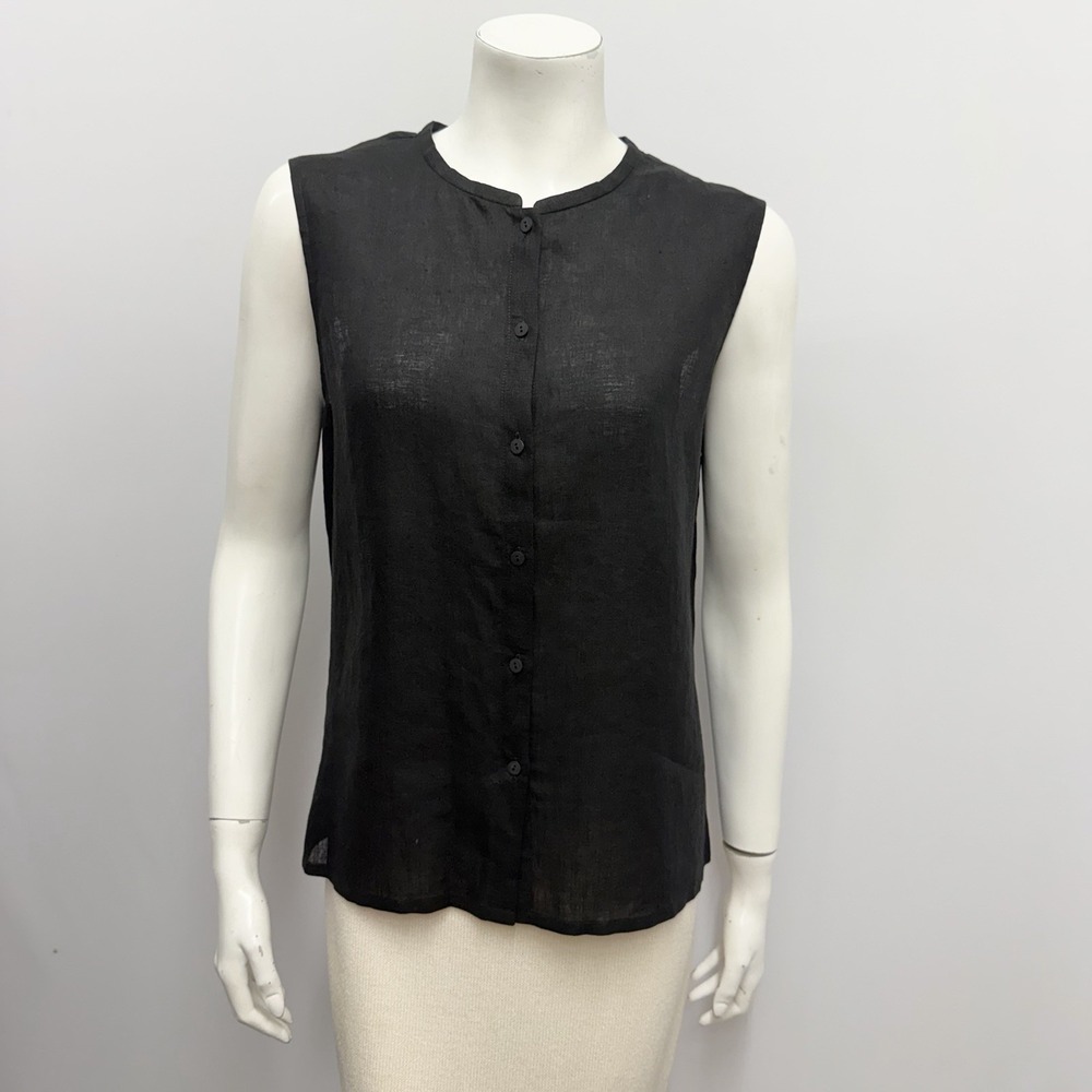 Eileen Fisher Handkerchief 100% Linen Top Black Sleeveless NWT Size Large L